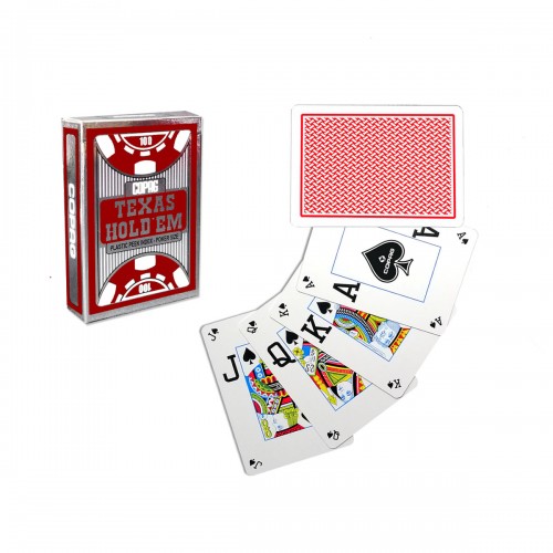 Carti de joc poker, Texas Hold'em Silver, profesionale, 100% plastic, index mare + peek Index, culoare spate rosu