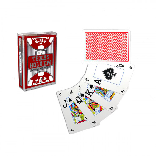 Carti de joc poker, Texas Hold'em Silver, profesionale, 100% plastic, index mare + peek Index, culoare spate rosu